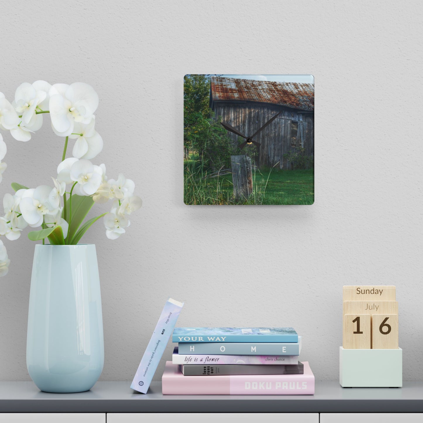 U R There Photography Rusted Grey Rustic Farmhouse Acrylic Analog Wall Clock