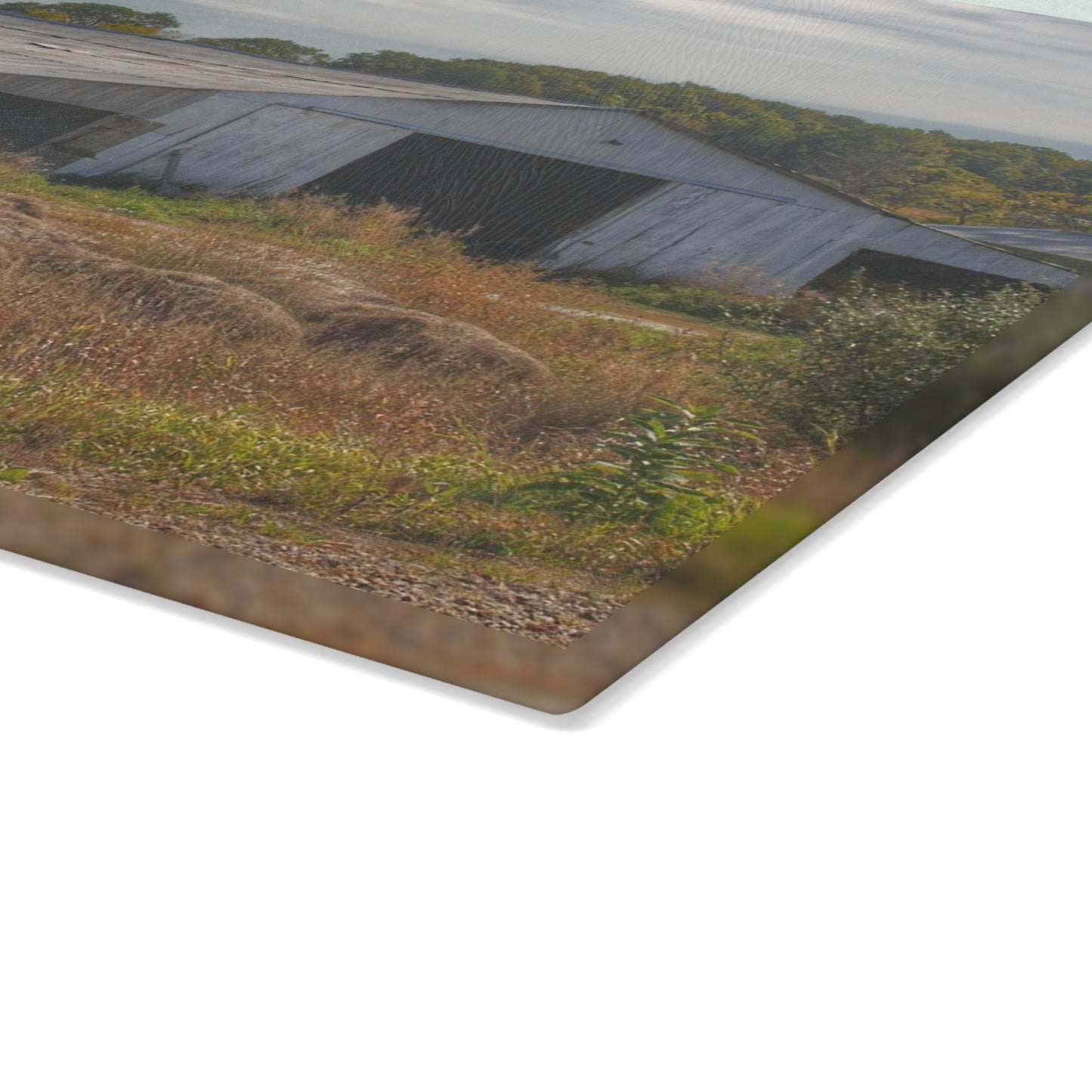 U R There Photography Hurd Corners Road Grey Shack Rustic Farmhouse Tempered-Glass Cutting Board