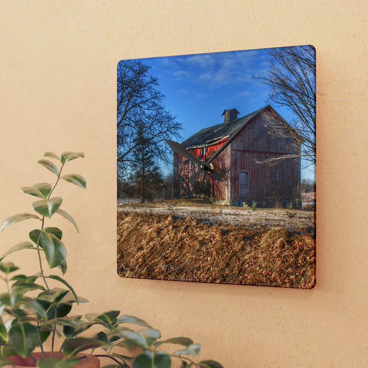 U R There Photography M-24 Barn at the Bend I Rustic Farmhouse Acrylic Analog Wall Clock