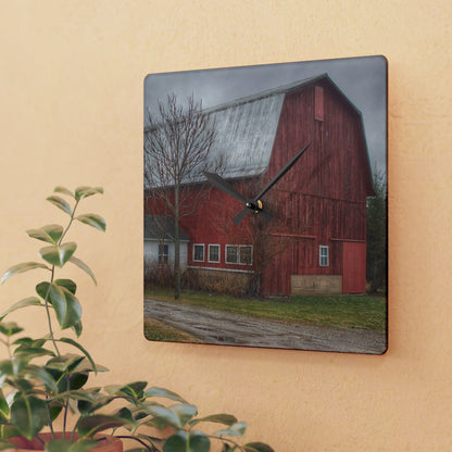 U R There Photography Bray Road Red II Rustic Farmhouse Acrylic Analog Wall Clock