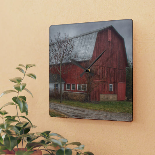 U R There Photography Bray Road Red II Rustic Farmhouse Acrylic Analog Wall Clock
