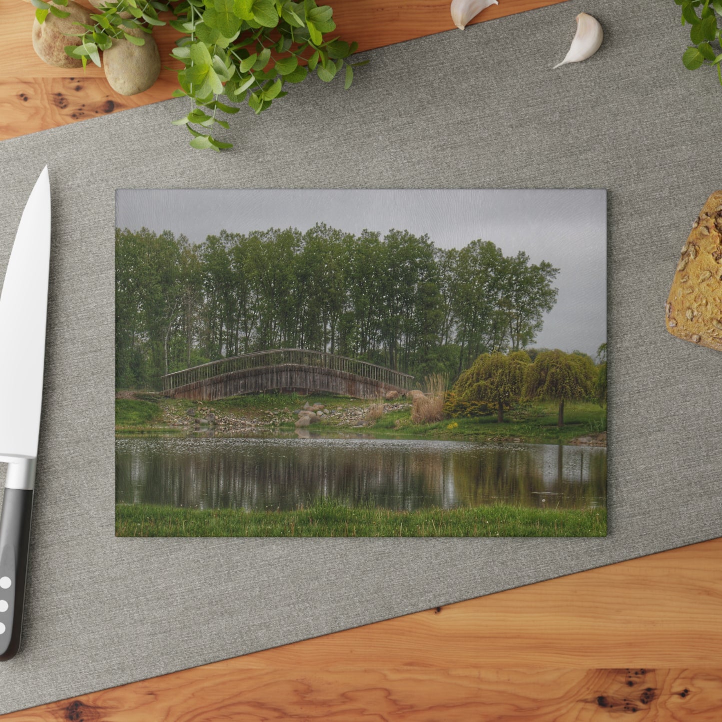 U R There Photography Bridge of Summer Road I Rustic Farmhouse Tempered-Glass Cutting Board