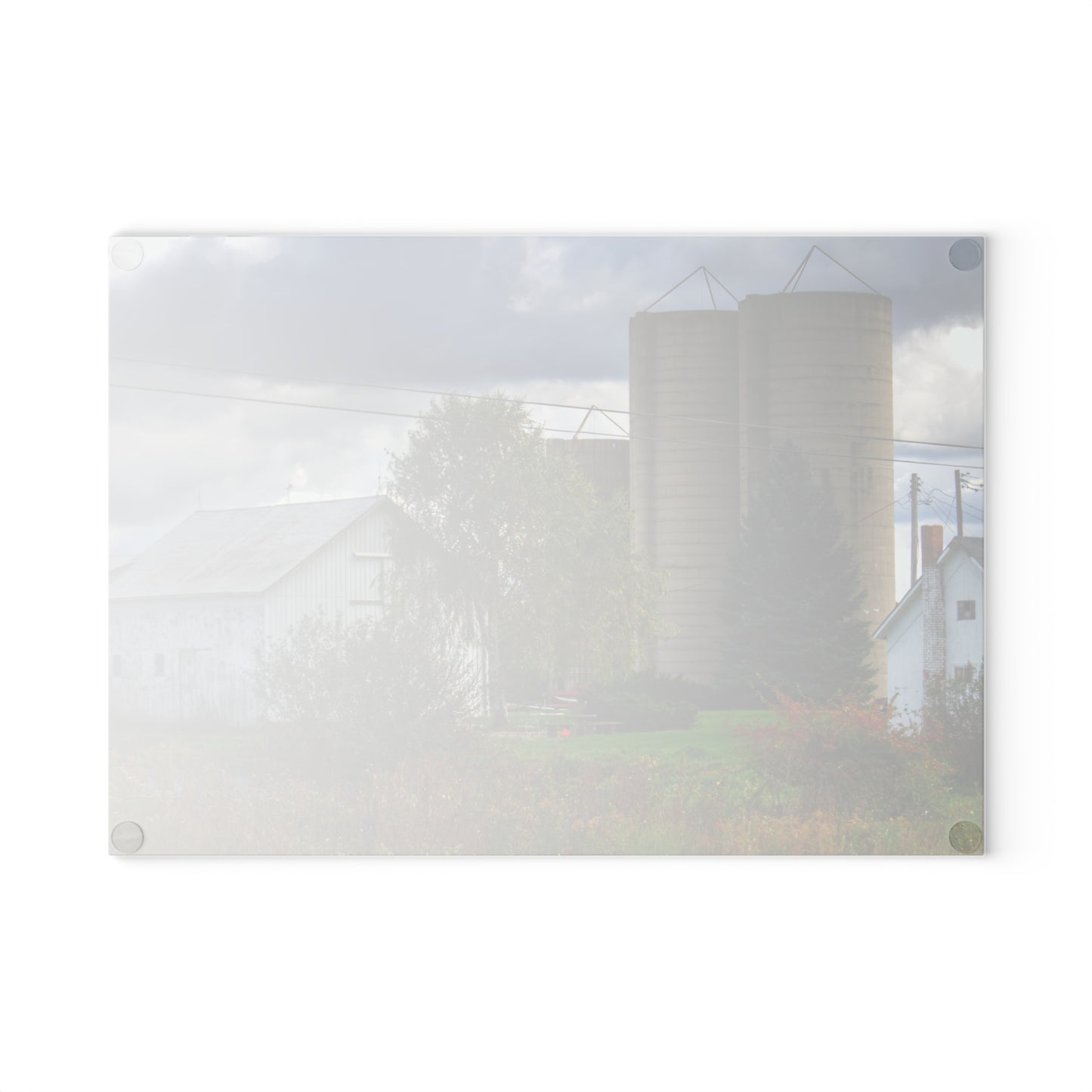 U R There Photography Baldwin White and Silo Rustic Farmhouse Tempered-Glass Cutting Board