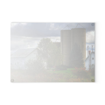 U R There Photography Baldwin White and Silo Rustic Farmhouse Tempered-Glass Cutting Board