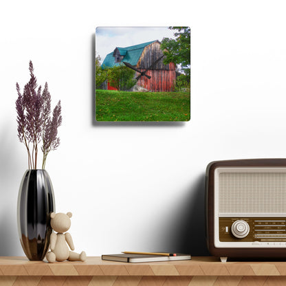 U R There Photography Frances Road Old Red I Rustic Farmhouse Acrylic Analog Wall Clock
