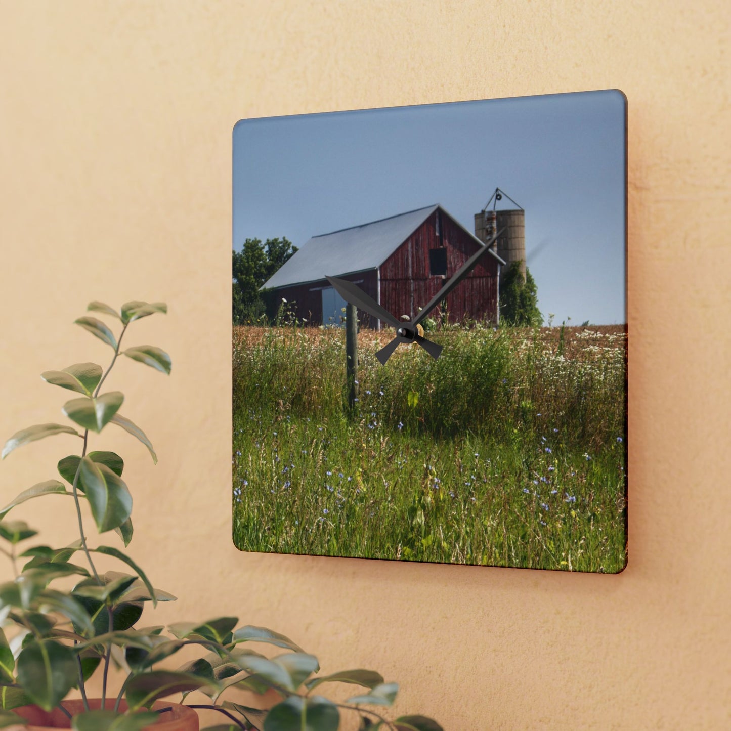 U R There Photography North Lake Pleasant Little Red I Rustic Farmhouse Acrylic Analog Wall Clock