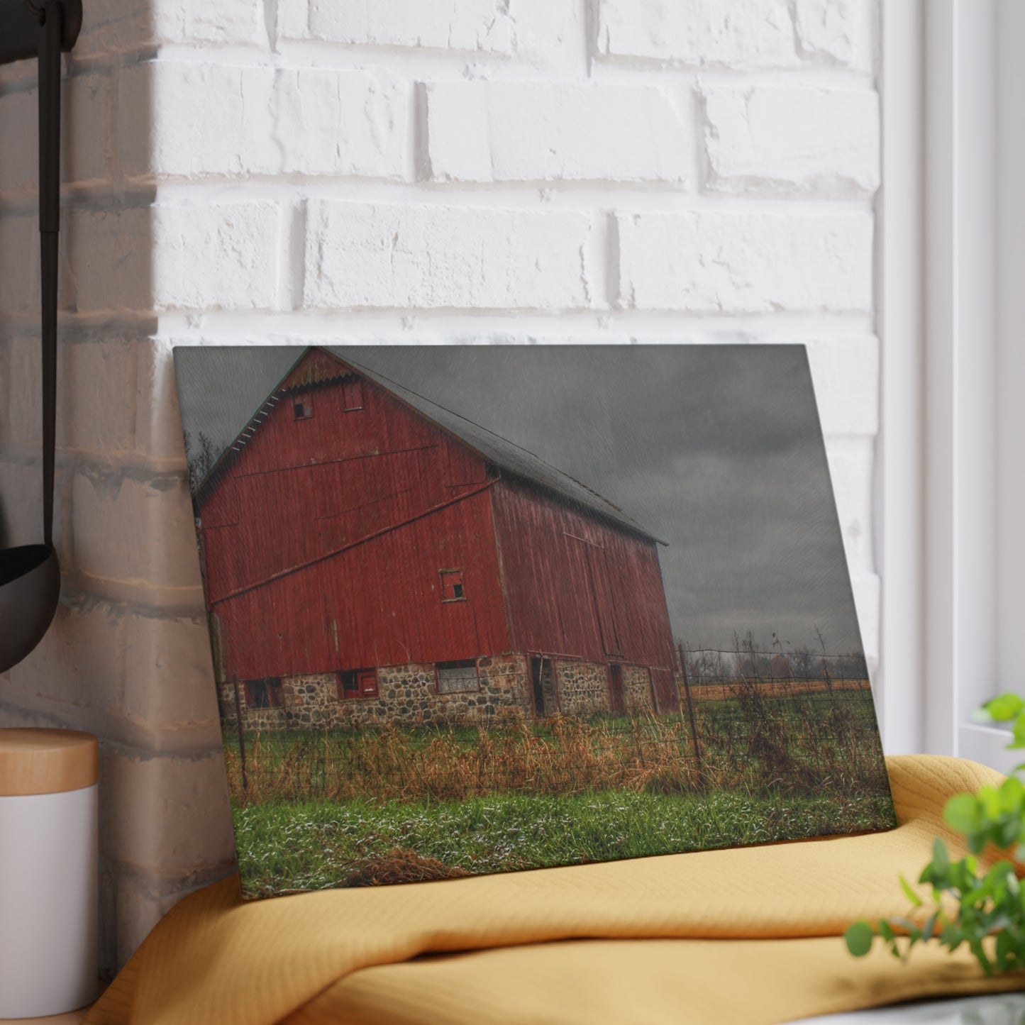 U R There Photography Bowers Road Red III Rustic Farmhouse Tempered-Glass Cutting Board