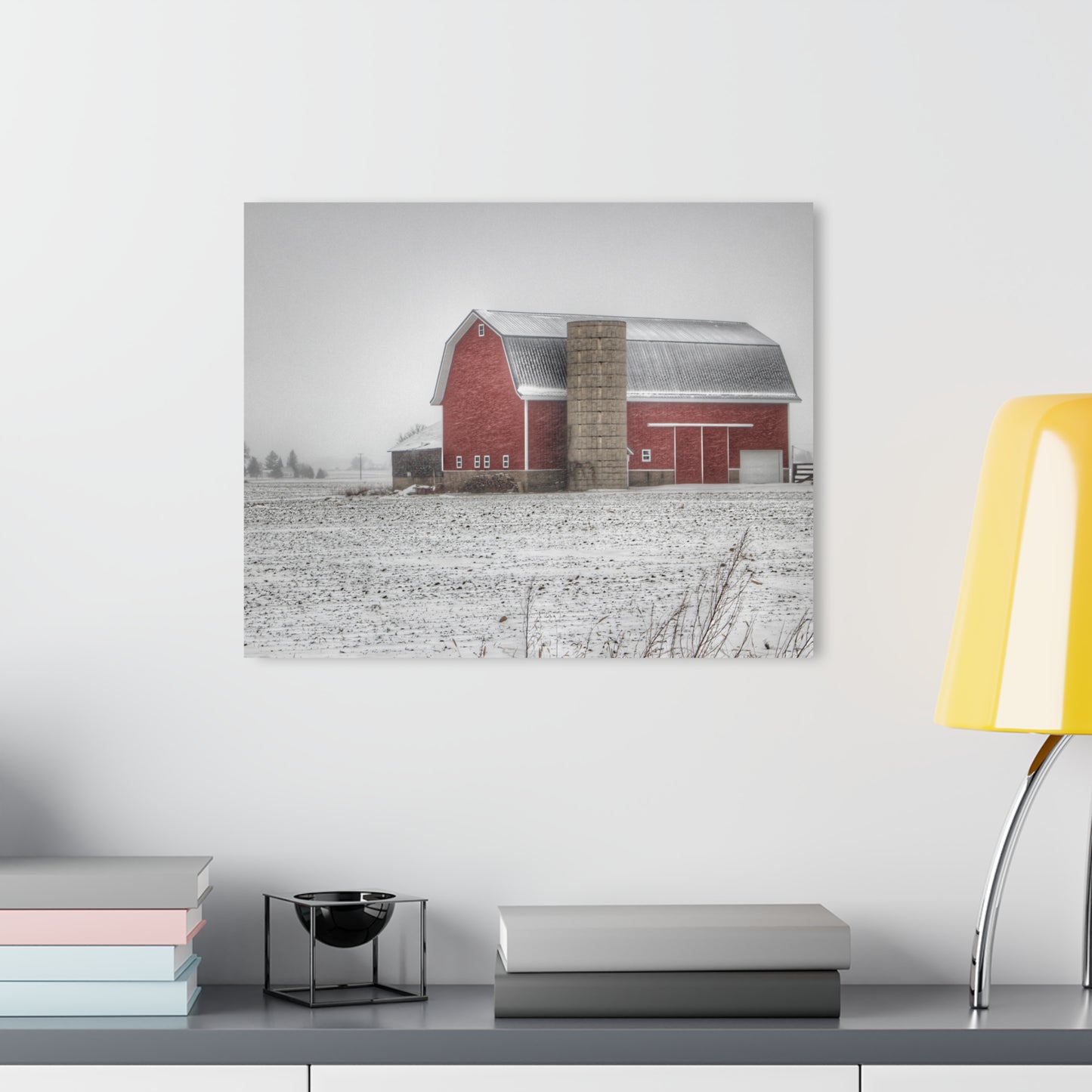 U R There Photography Winter Red Rustic Farmhouse Acrylic Wall Print