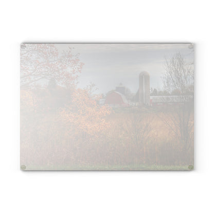 U R There Photography Vienna Road Red and Silo Rustic Farmhouse Tempered-Glass Cutting Board