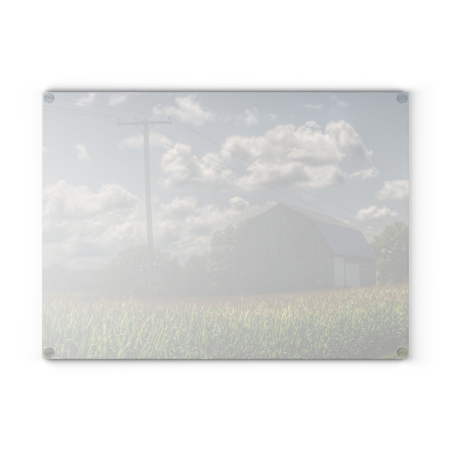 U R There Photography Grey Barn in a Cornfield Rustic Farmhouse Tempered-Glass Cutting Board