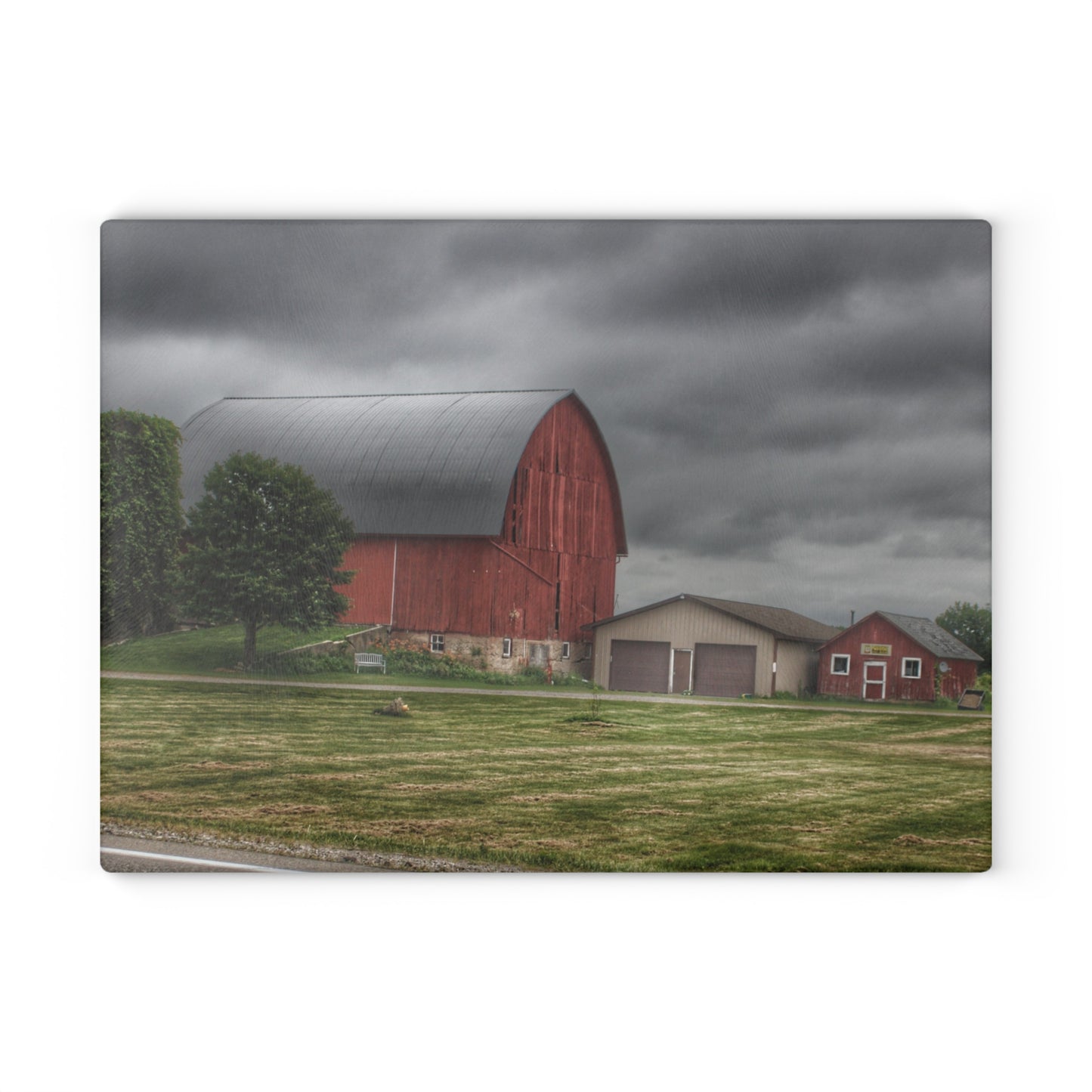 U R There Photography M-24 Country Bench Barn Rustic Farmhouse Tempered-Glass Cutting Board