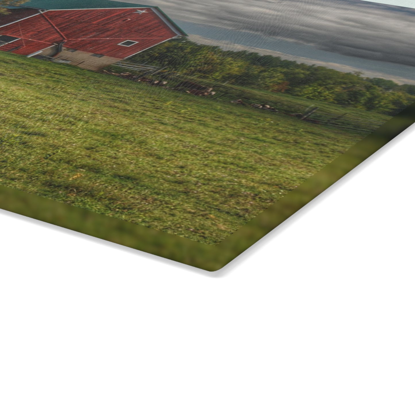 U R There Photography Kingston Plain Road Cow Barn Rustic Farmhouse Tempered-Glass Cutting Board