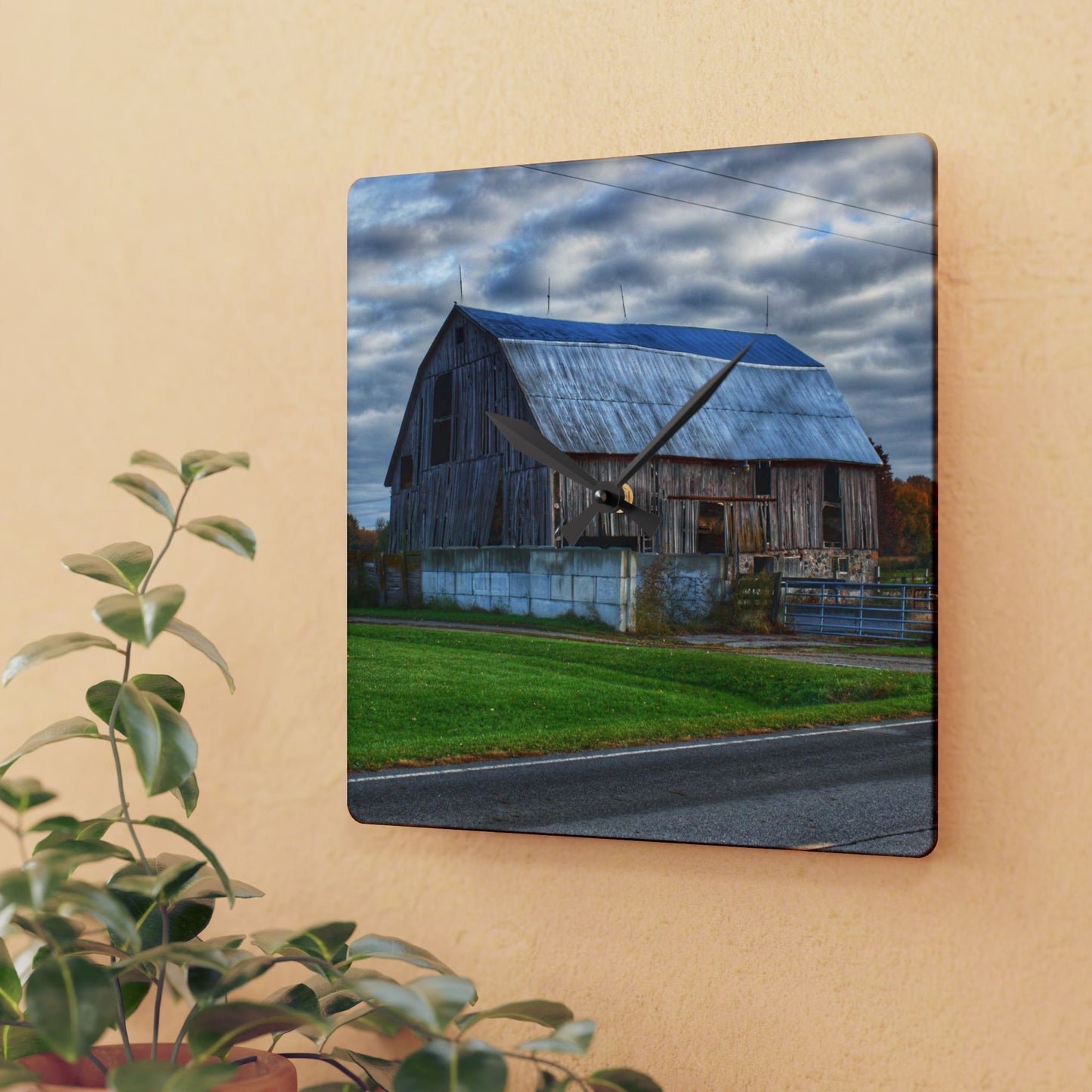 U R There Photography Marlette Road Haybarn Rustic Farmhouse Acrylic Analog Wall Clock
