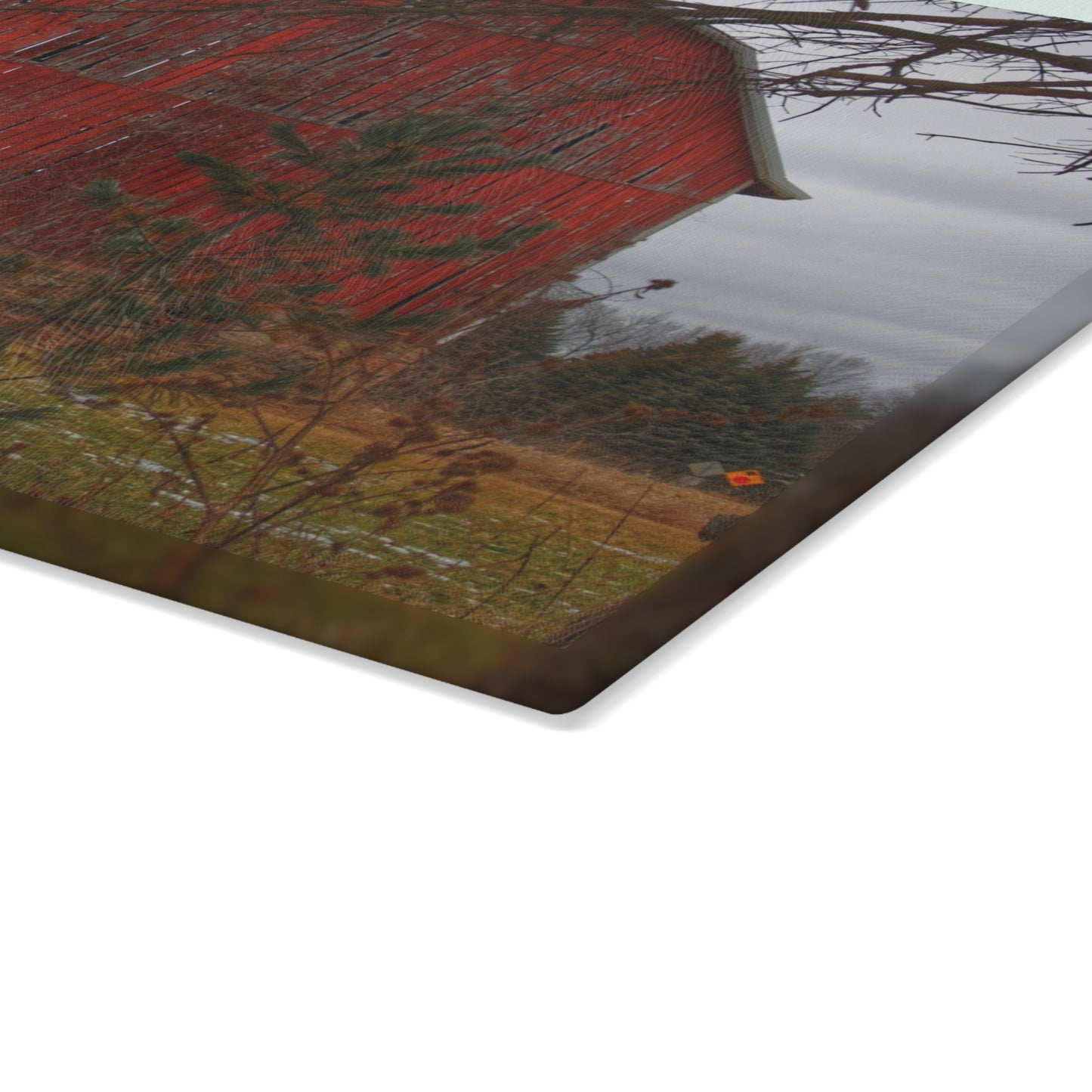 U R There Photography Johnsonmill Road Hidden Red Rustic Farmhouse Tempered-Glass Cutting Board