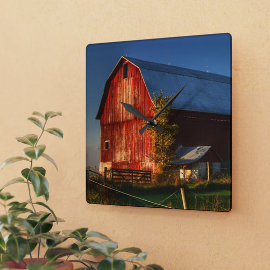 U R There Photography Columbiaville Red III Rustic Farmhouse Acrylic Analog Wall Clock