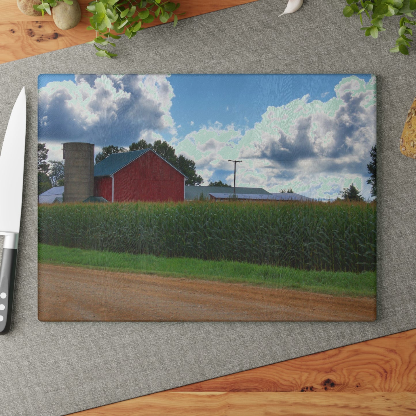 U R There Photography East Brown Road Red Rustic Farmhouse Tempered-Glass Cutting Board