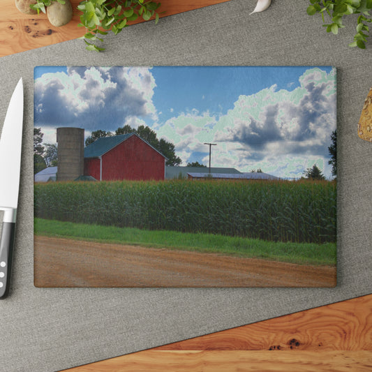 U R There Photography East Brown Road Red Rustic Farmhouse Tempered-Glass Cutting Board