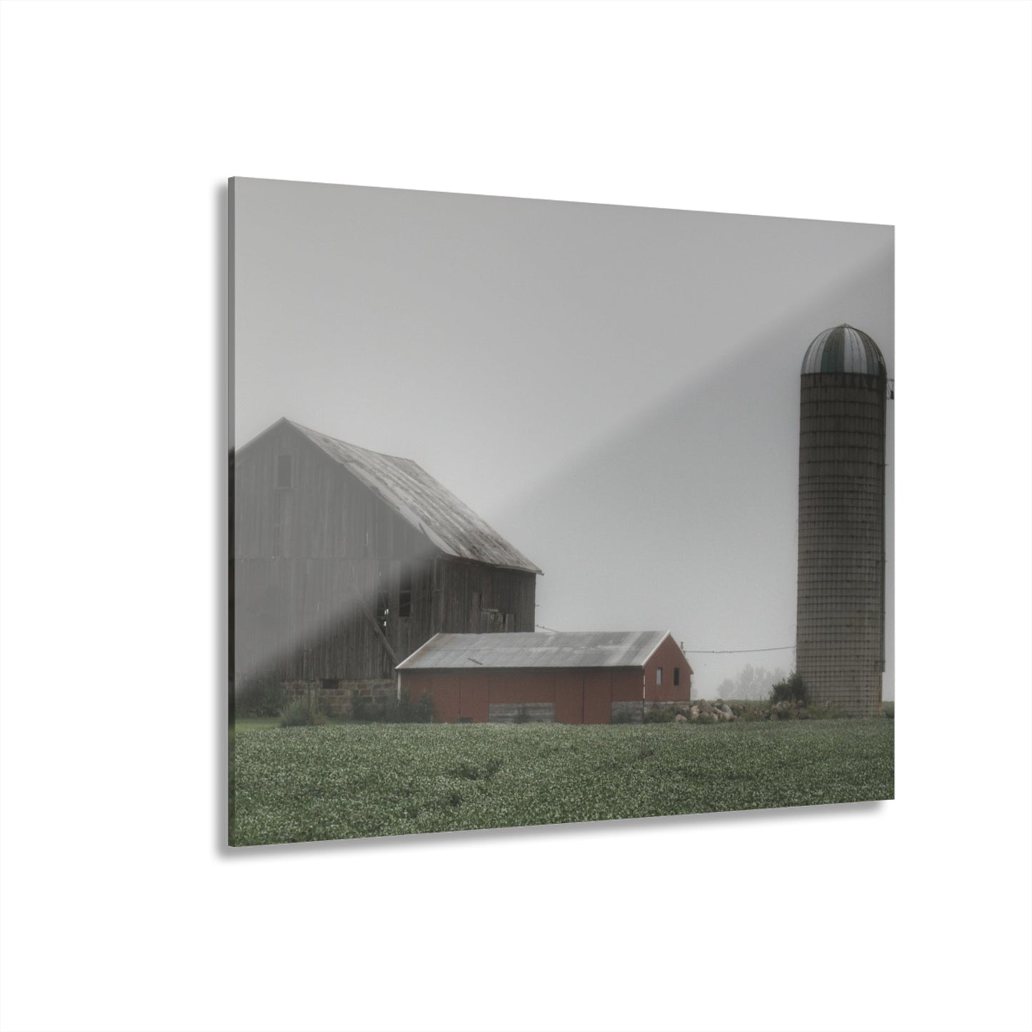 U R There Photography Farm in the Fog Rustic Farmhouse Acrylic Wall Print