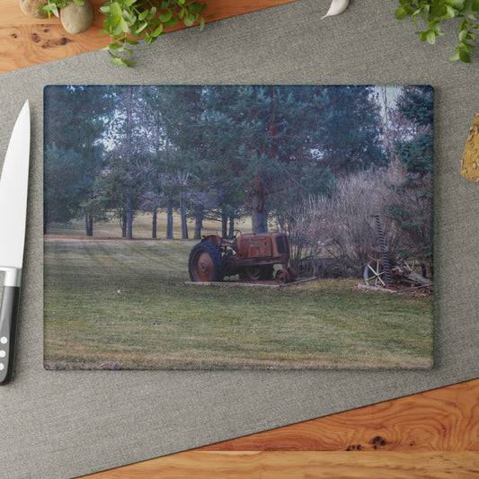U R There Photography Casey Road Yard Art II Rustic Farmhouse Tempered-Glass Cutting Board