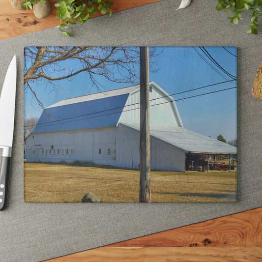 U R There Photography Wolcott White Rustic Farmhouse Tempered-Glass Cutting Board