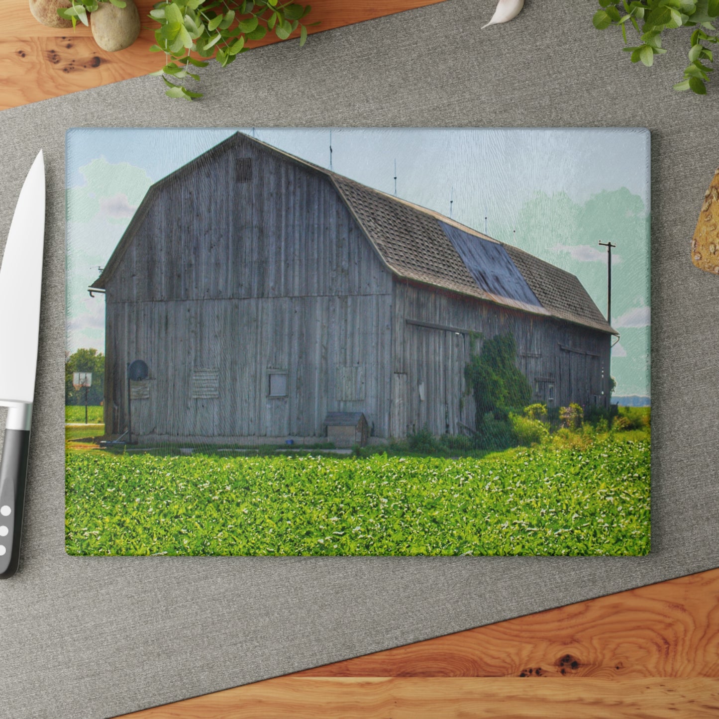 U R There Photography Morning Roadside Grey Rustic Farmhouse Tempered-Glass Cutting Board