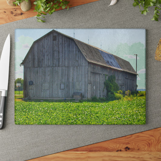 U R There Photography Morning Roadside Grey Rustic Farmhouse Tempered-Glass Cutting Board