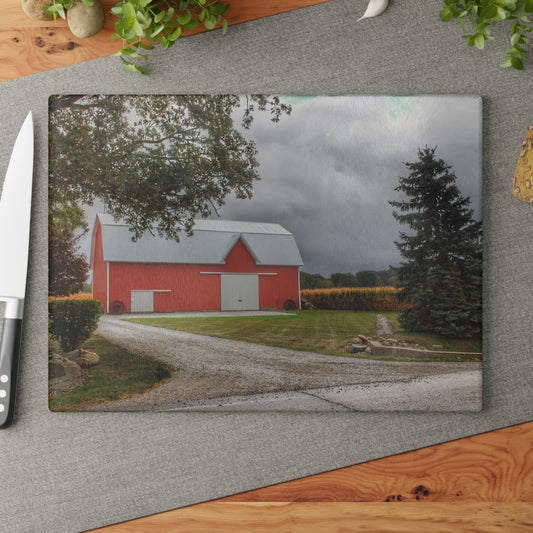 U R There Photography Richville Road Red Rustic Farmhouse Tempered-Glass Cutting Board