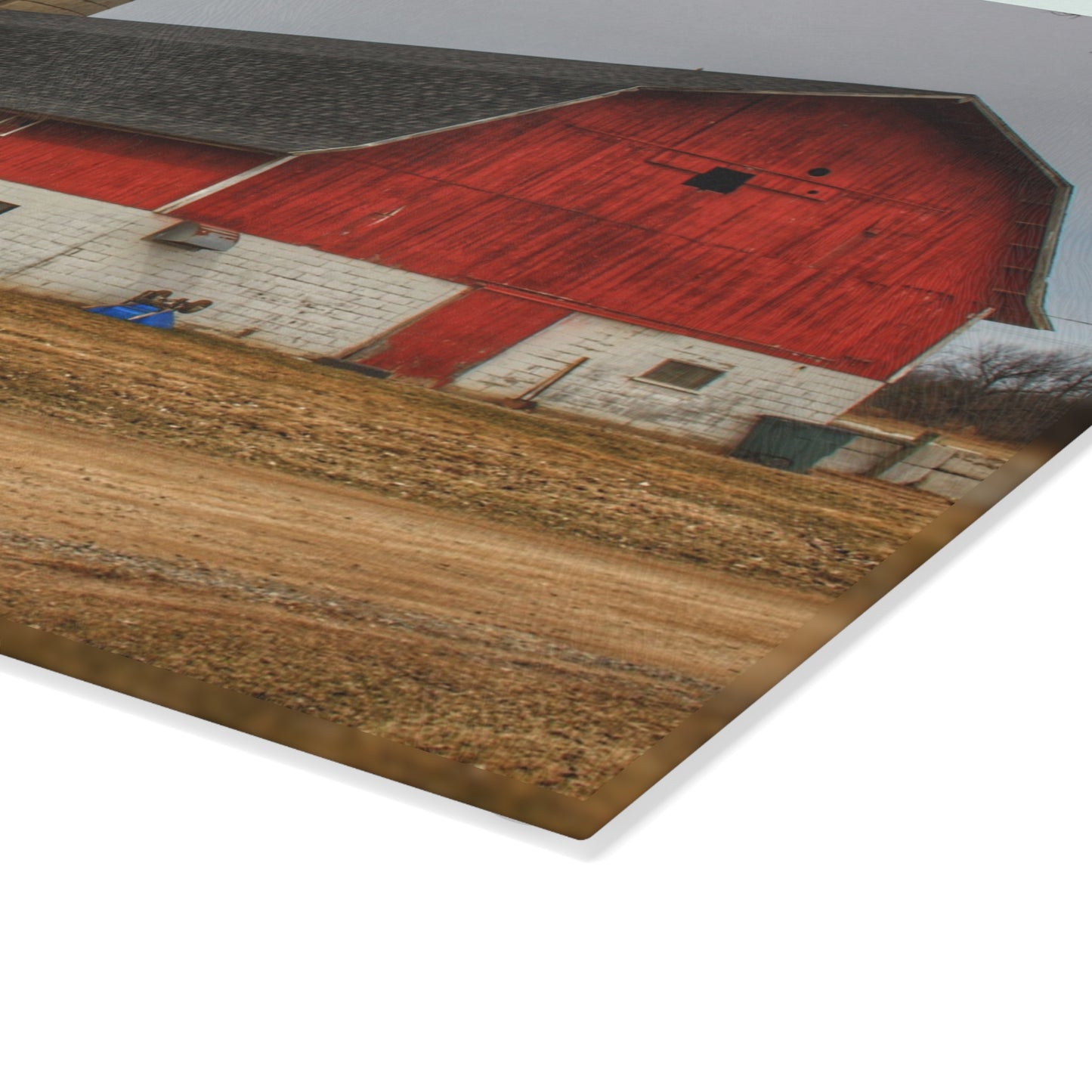 U R There Photography Hunters Creek Red Cow Barn II Rustic Farmhouse Tempered-Glass Cutting Board