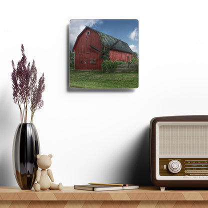 U R There Photography Hegal Road Old Red I Rustic Farmhouse Acrylic Analog Wall Clock