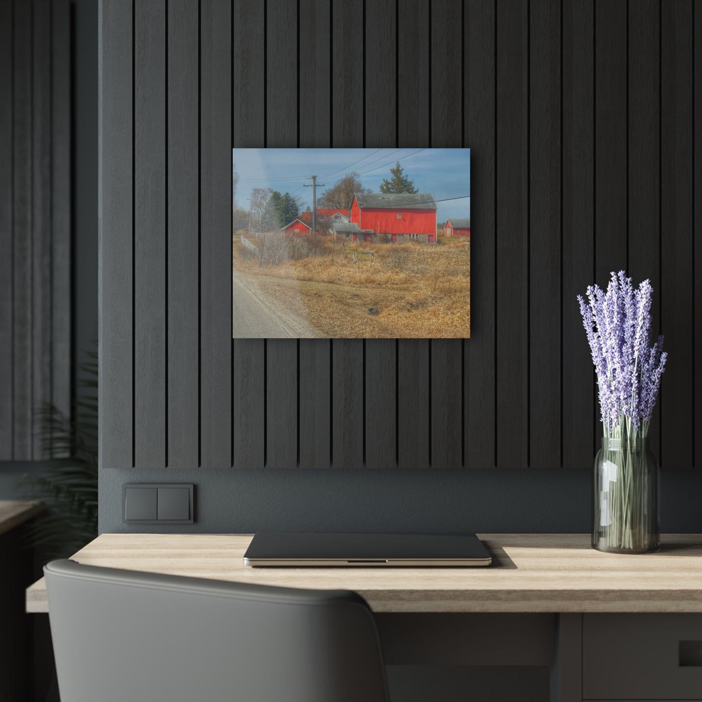 U R There Photography West Brown Road Red Rustic Farmhouse Acrylic Wall Print