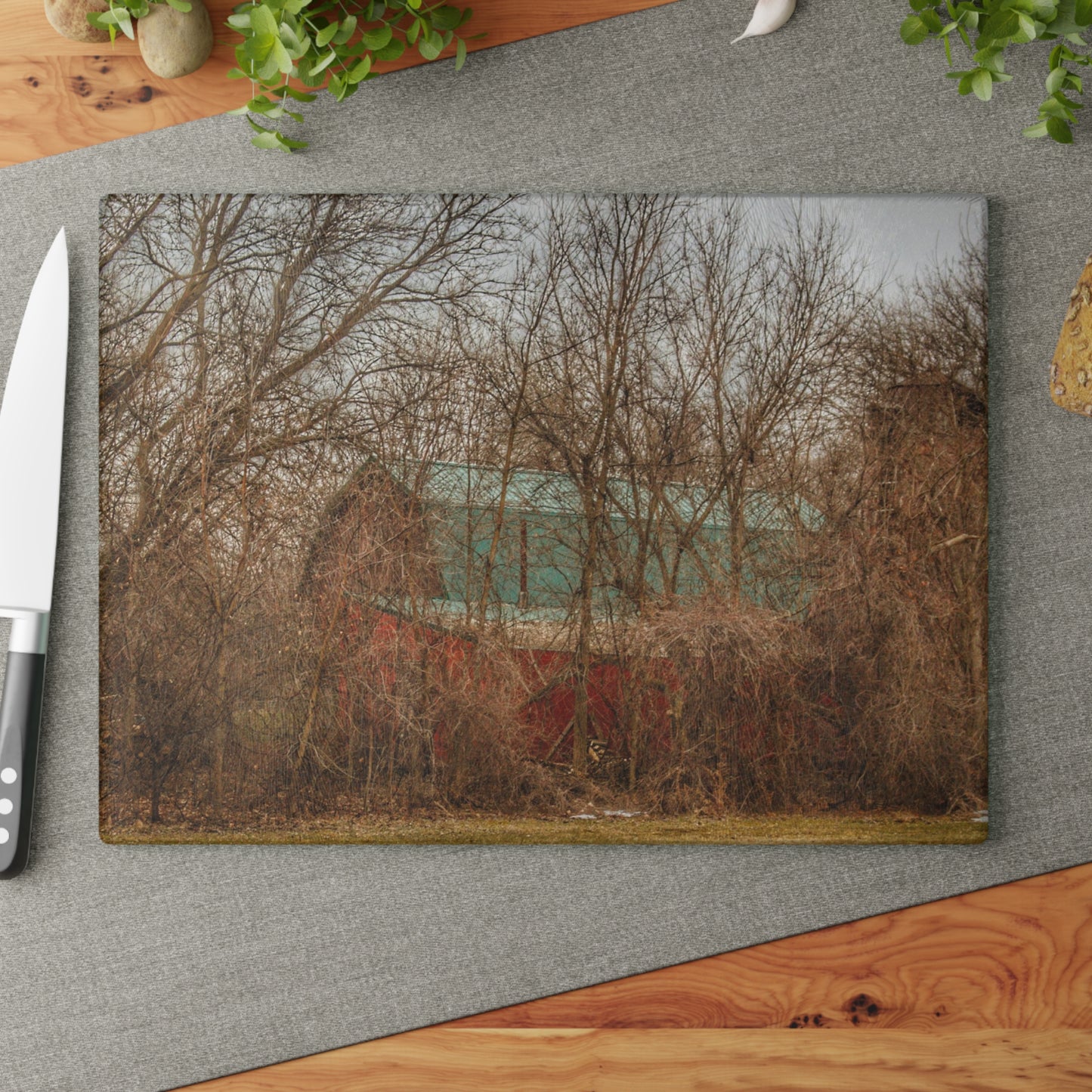 U R There Photography Bray Road Hidden Barnyard Red III Rustic Farmhouse Tempered-Glass Cutting Board