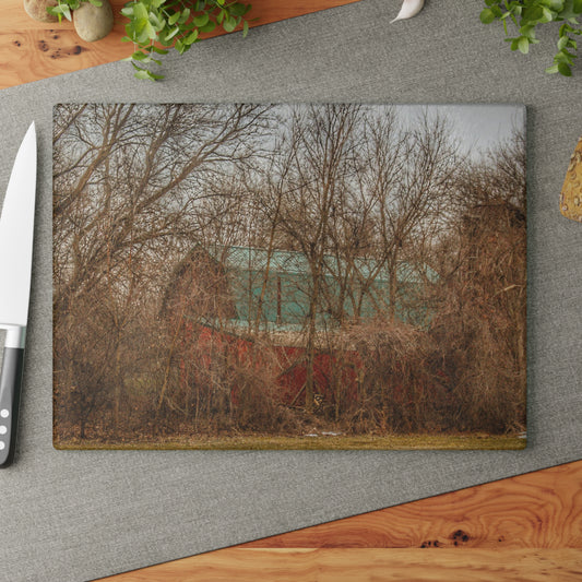 U R There Photography Bray Road Hidden Barnyard Red III Rustic Farmhouse Tempered-Glass Cutting Board