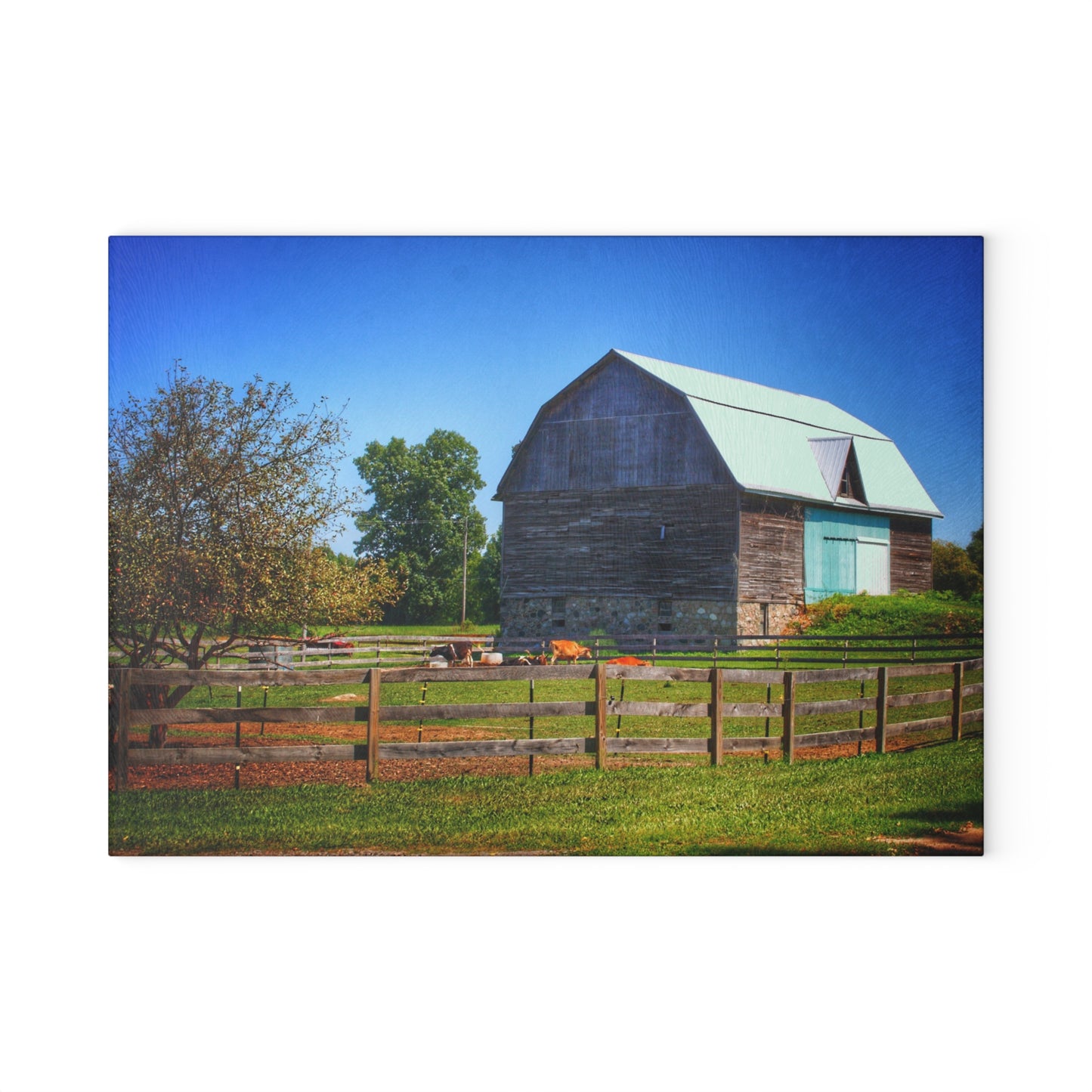 U R There Photography Harris Road Fieldstone Grey Rustic Farmhouse Tempered-Glass Cutting Board