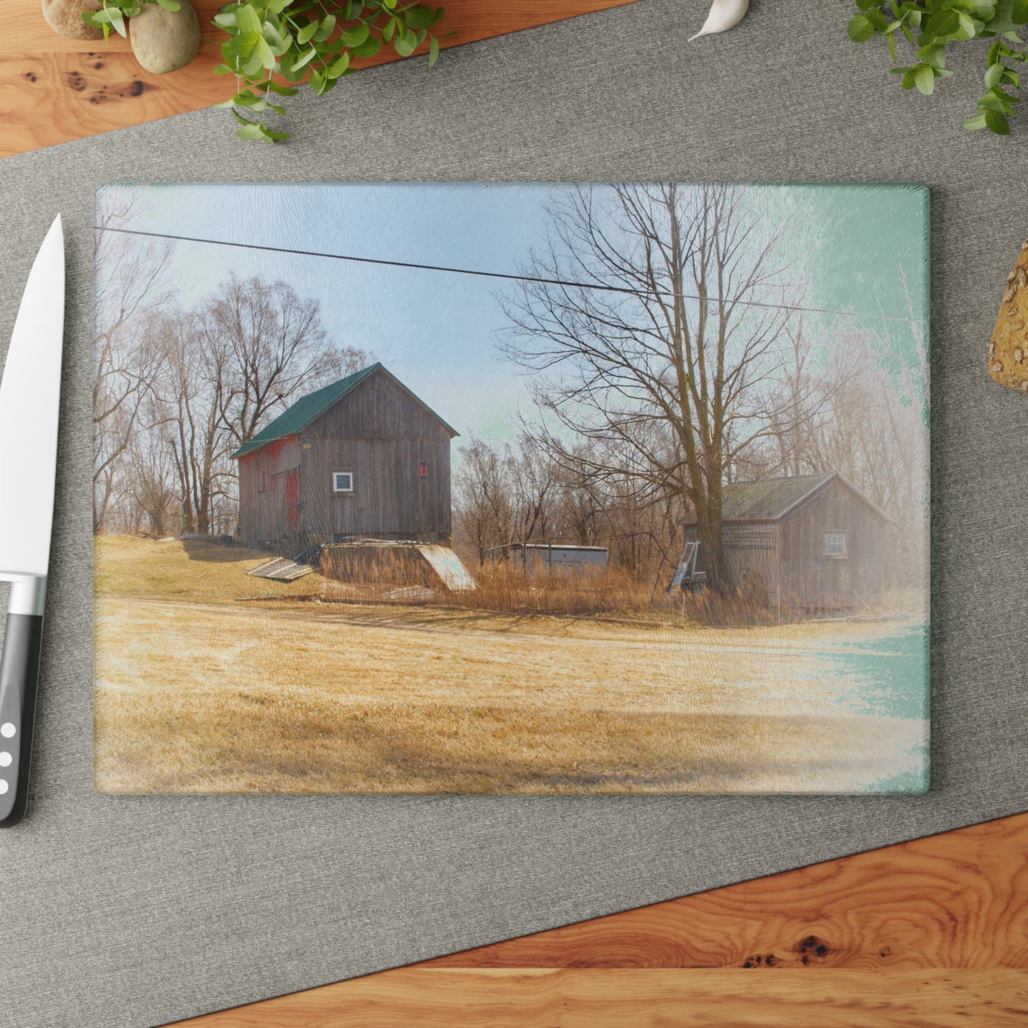 U R There Photography Klam Road Hillside Greys Rustic Farmhouse Tempered-Glass Cutting Board