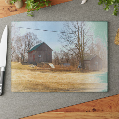 U R There Photography Klam Road Hillside Greys Rustic Farmhouse Tempered-Glass Cutting Board