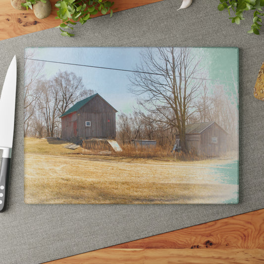 U R There Photography Klam Road Hillside Greys Rustic Farmhouse Tempered-Glass Cutting Board