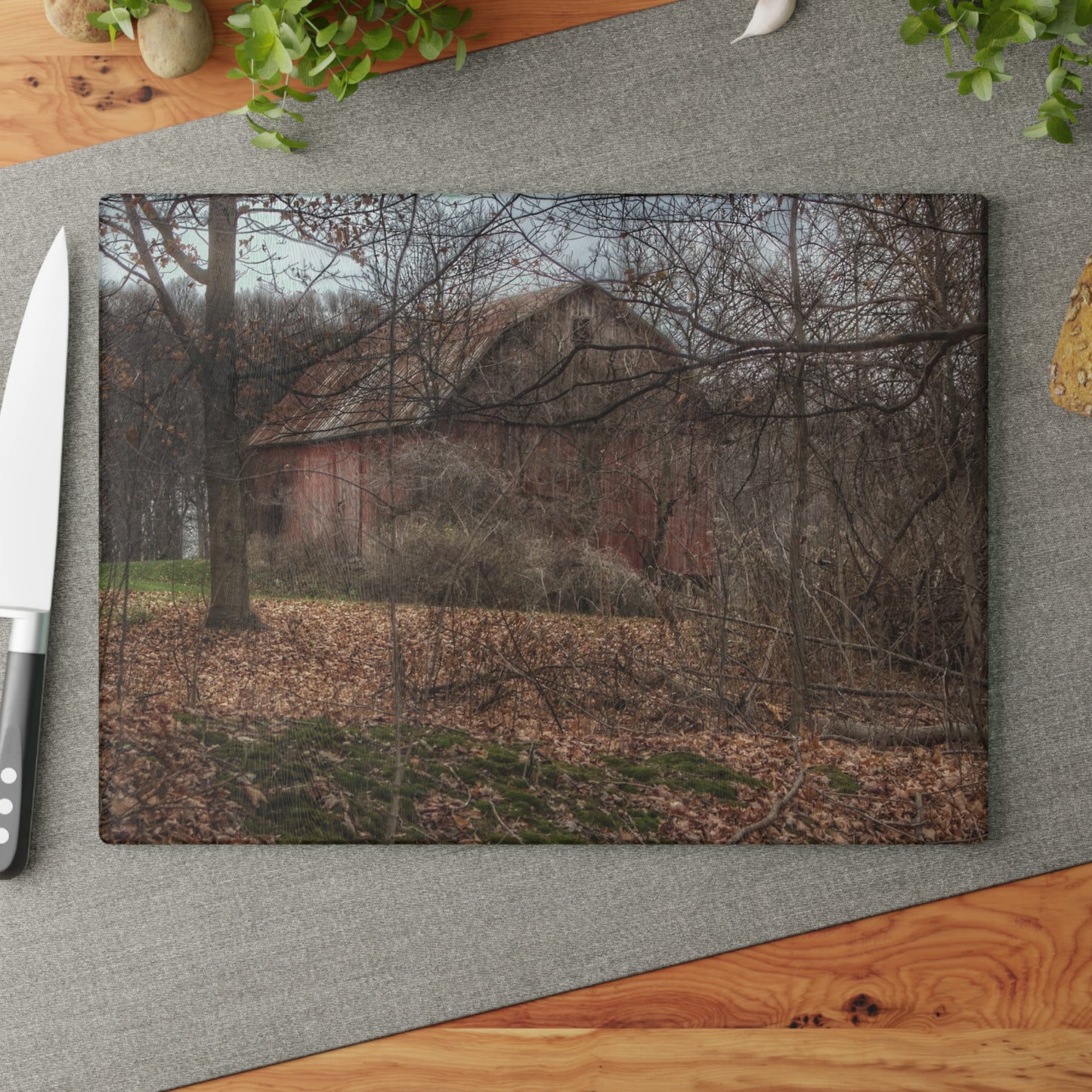 U R There Photography Mayville Hidden Barn II Rustic Farmhouse Tempered-Glass Cutting Board