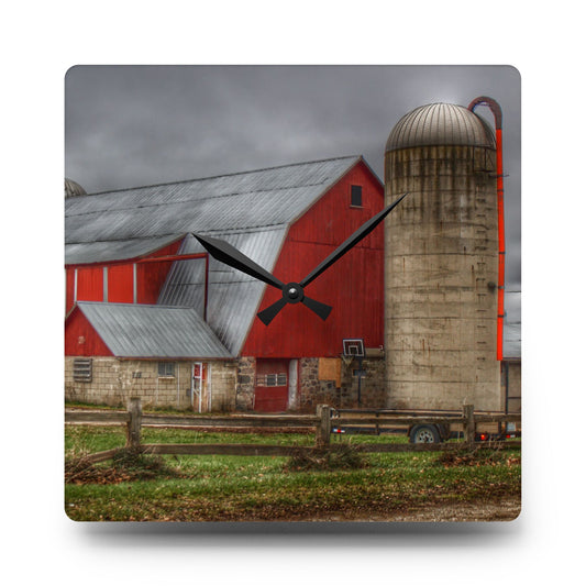 Slattery Roadside Red II Rustic Farmhouse Acrylic Analog Wall Clock 10.75'' × 10.75'' (Square)