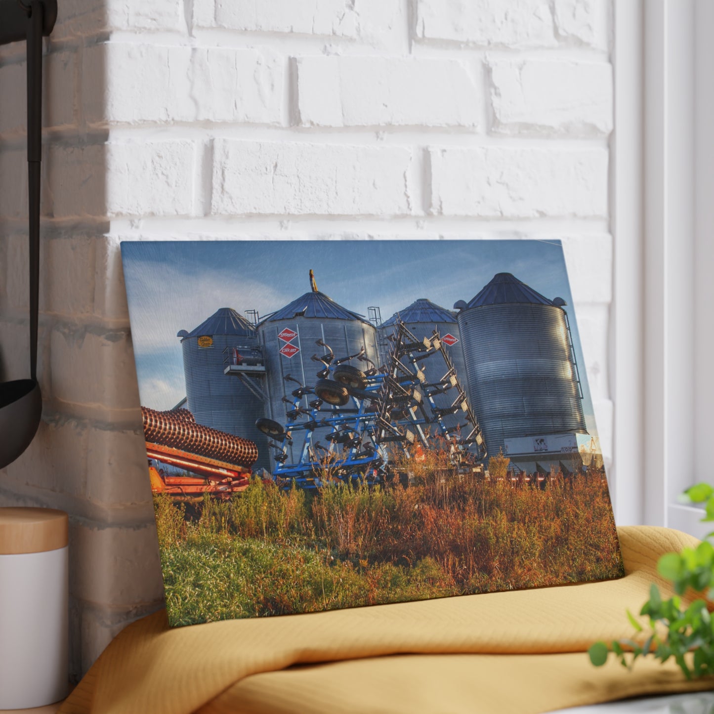 U R There Photography Peck Road Grain Silos Rustic Farmhouse Tempered-Glass Cutting Board
