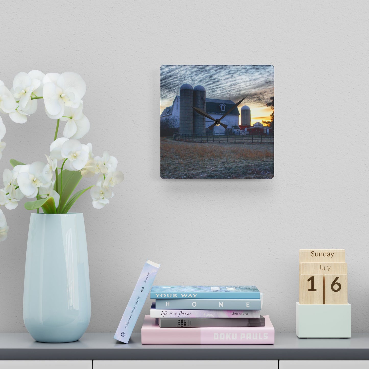 U R There Photography December Dawn Rustic Farmhouse Acrylic Analog Wall Clock
