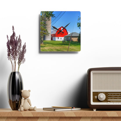 U R There Photography East Lake Road Red and Little Grey Rustic Farmhouse Acrylic Analog Wall Clock