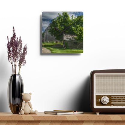 U R There Photography Brown City Road Barn and Buddy I Rustic Farmhouse Acrylic Analog Wall Clock