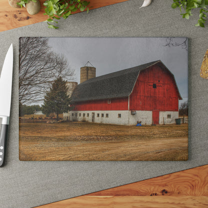 U R There Photography Hunters Creek Red Cow Barn II Rustic Farmhouse Tempered-Glass Cutting Board