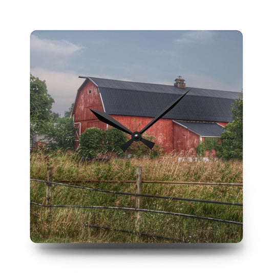 Snook Road Red Rustic Farmhouse Acrylic Analog Wall Clock 10.75'' × 10.75'' (Square)