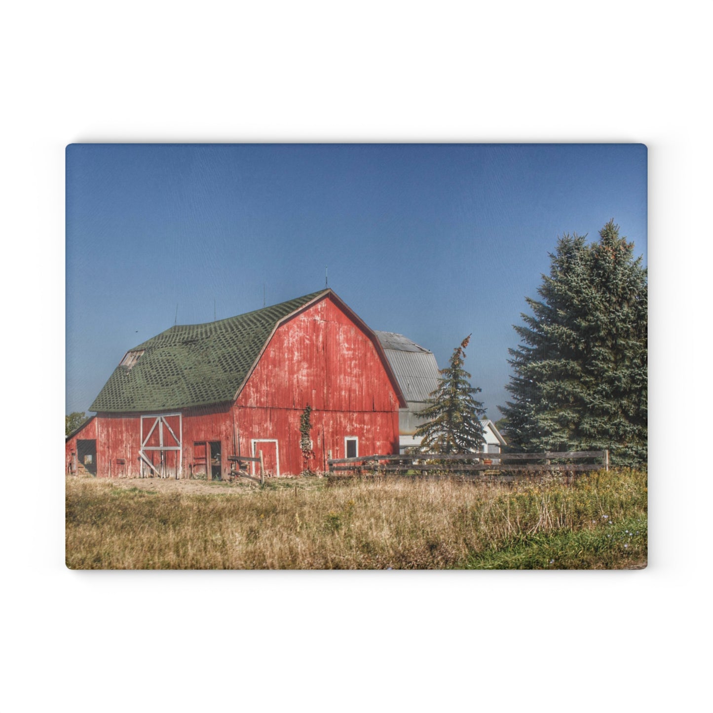 U R There Photography Elmwood Road Red III Rustic Farmhouse Tempered-Glass Cutting Board