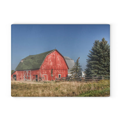 U R There Photography Elmwood Road Red III Rustic Farmhouse Tempered-Glass Cutting Board