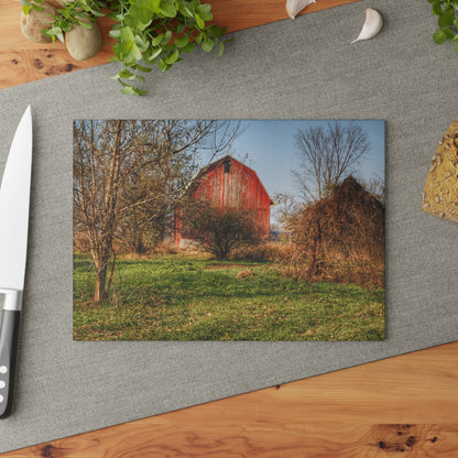 U R There Photography Columbiaville Red in November Rustic Farmhouse Tempered-Glass Cutting Board