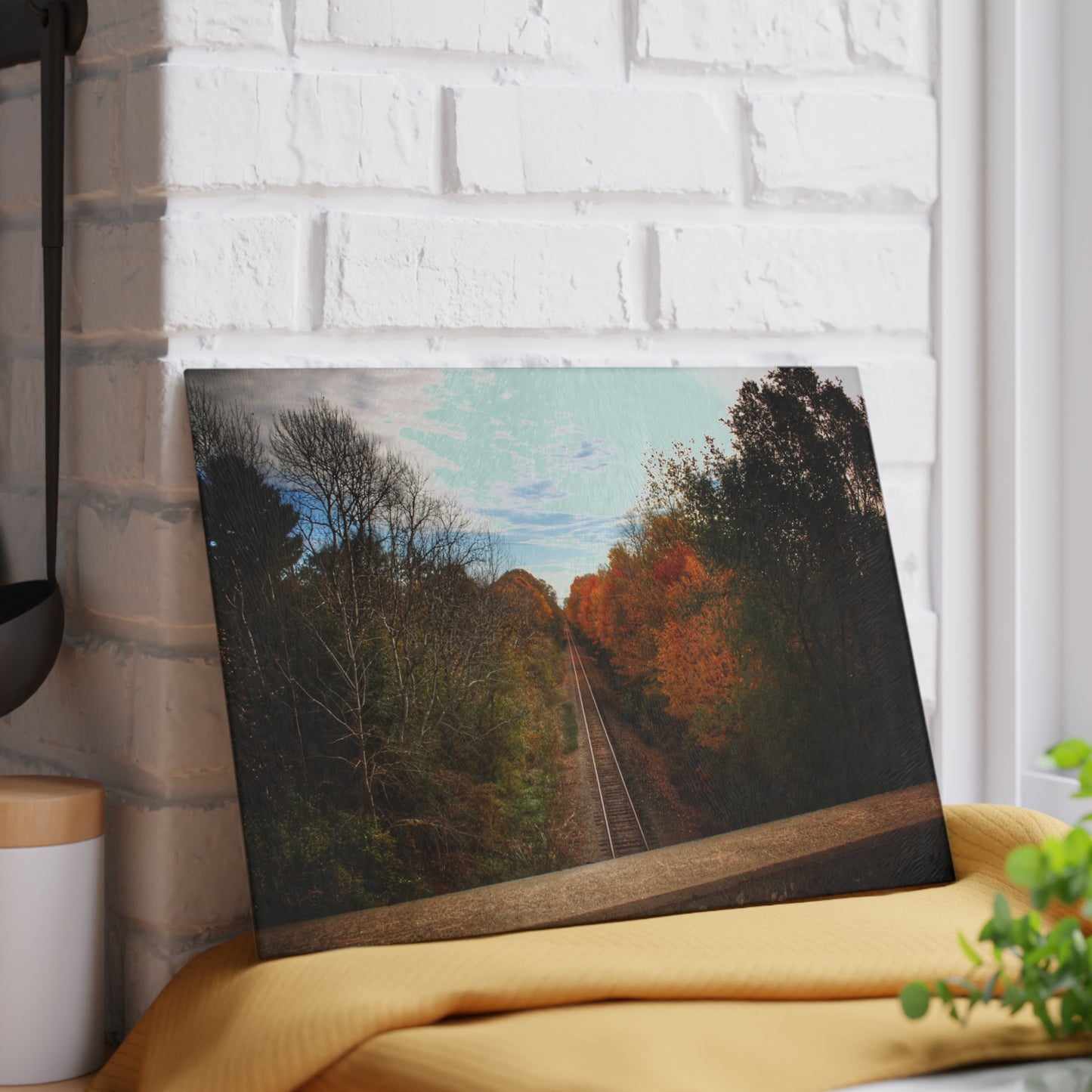 U R There Photography Above the Tracks in Vassar Rustic Farmhouse Tempered-Glass Cutting Board