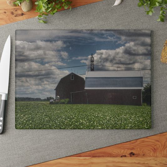 U R There Photography South Reese Road Reds Rustic Farmhouse Tempered-Glass Cutting Board