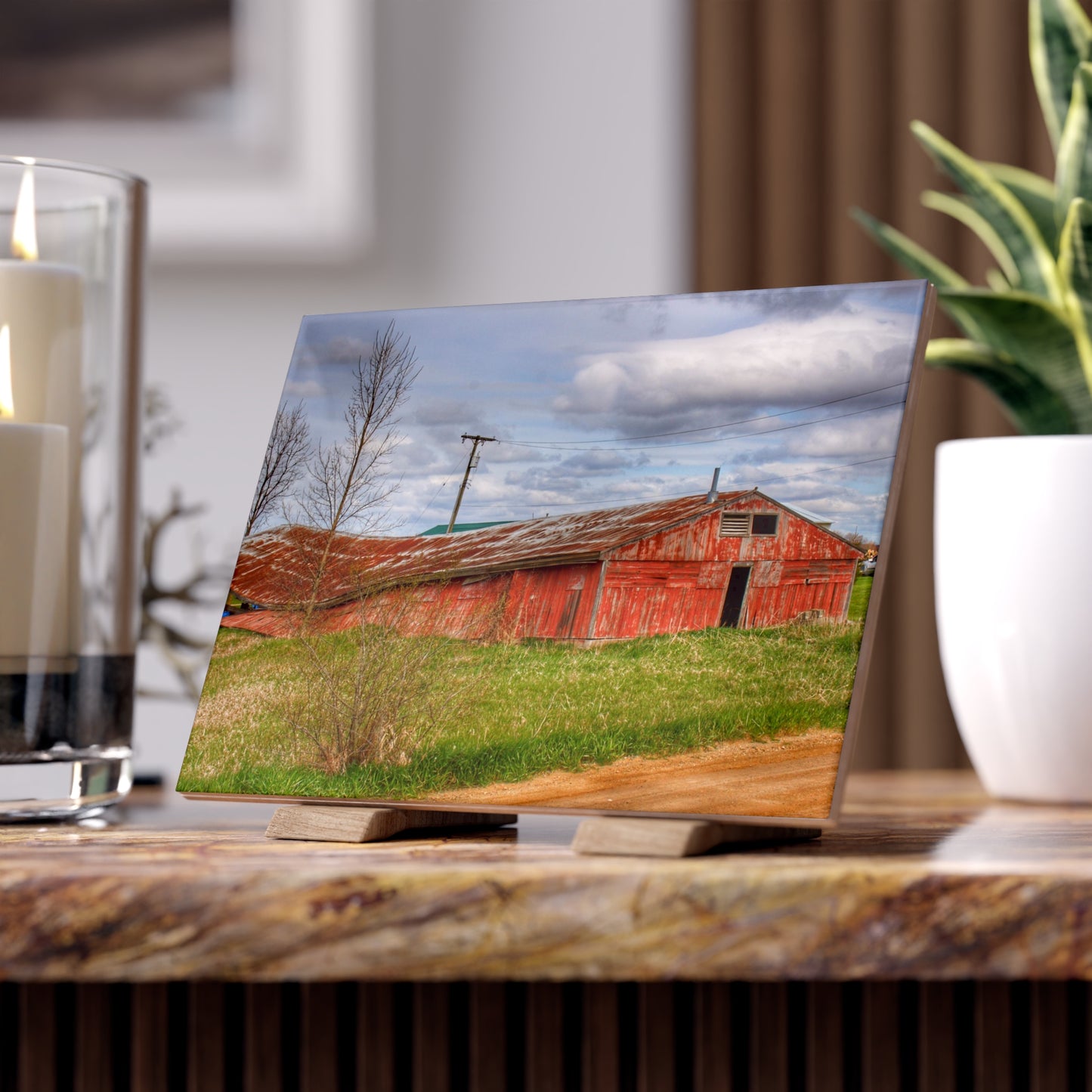U R There Photography Centerline Road Sinking Shack Rustic Farmhouse Decorative Ceramic Tile